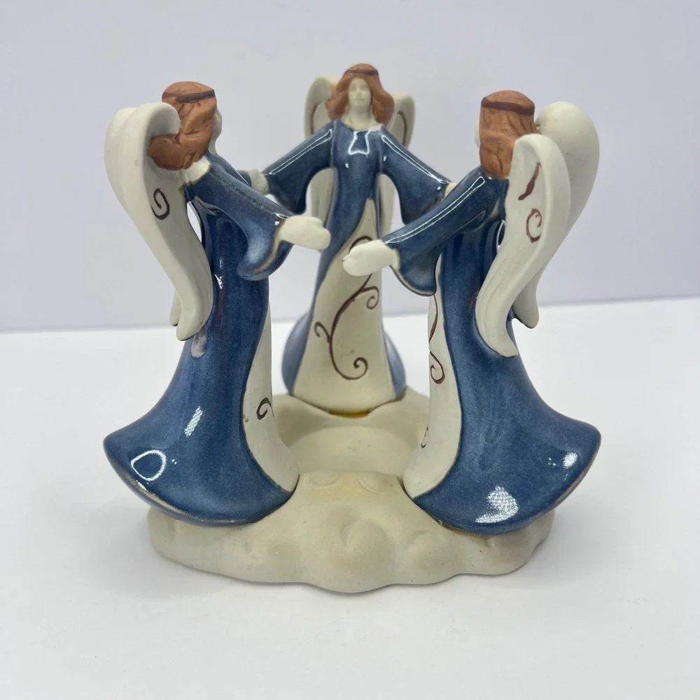 Blue Angel Candle Holder Ceramic Pottery Votive Cottage Christmas Farmhouse‎